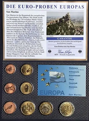 San Marino 2008 1 Cent - €2 Euro Pattern Essai Probe Coin Set - Sealed Pack COA • $31.56