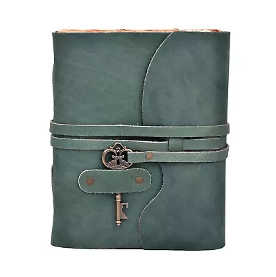 Vintage Leather Journal Key Handmade Notebook Sketchbook Deckle Edge Aqua • $19.99