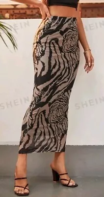 SHEIN Tall Brown Lined Allover Animal Print Maxi Midi Pencil Skirt. Size M  • £7