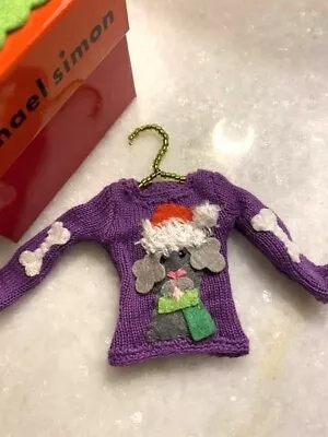 MICHAEL SIMON Christmas Sweater Ornament Purple Felt Grey Poodle Bones Santa Hat • $39.99