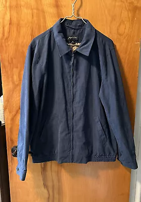 Joseph & Feiss Mens XL Blue Faux Suede Micro Fiber Zip Up Bomber Jacket EUC • $30