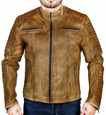 Mens Vintage Cafe Racer Genuine Leather Slim Fit Real Biker Jacket • $44.59