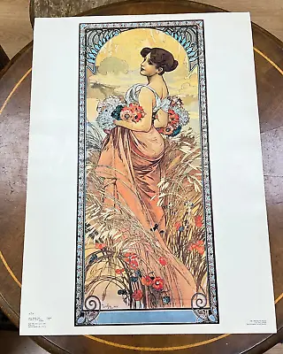 VTG Original Alfons Mucha Art Nouveau Czech Print Poster 1896 Summer 59x42cm. • $141.29