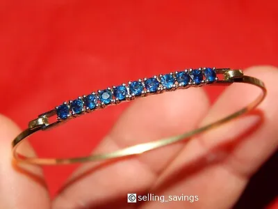 14k Solid Yellow Gold Natural Sapphire Hook On Bangle Bracelet Very Unique Wow!! • $645