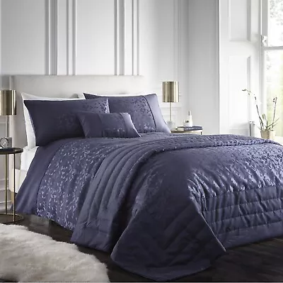 Jacquard Geometric Duvet Cover Navy Blue Quilt Cover Bedding Set Lucien Single • £13.95