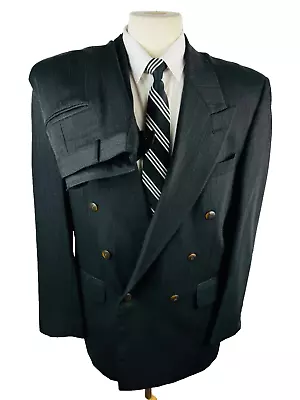 Vintage Bachrach Mens 40R Dark Gray Double Breast 2 Piece Suit With Pants 32x31 • $174.98