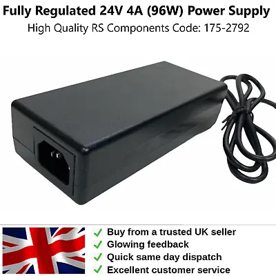 24V 4A (96W) Fully Regulated Power Supply RS PRO 175-2792 LED STRIP CCTV & Other • £19.95