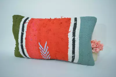 Turkish Handmade Lumbar Pillow Cover 12x20in Antique Multicolor Kilim Pillow • $35