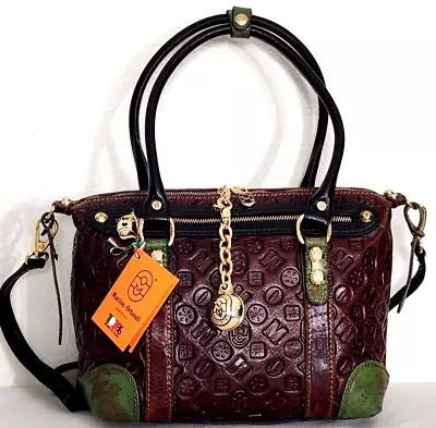 🌞marino Orlandi Italian Designer Brown Logo Embossed Leather Satchel Bag🌺nwt! • $549.99