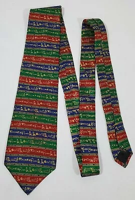 Josh Bach Silk Mens Necktie Hieroglyphics Made In The USA Red Green Blue Gold  • $29.95