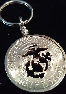 Hand Cut Half Dollar EGA Marine USMC Bezel Set Pendant Key Chain • $20