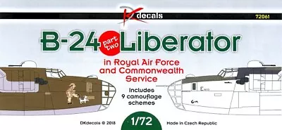 DK Decals 1/72 B-24 LIBERATOR In Royal Air Force & Commonwealth Service • $15.99