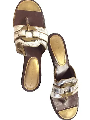 Marc By Marc Jacobs Shoes Designer Leather Sandals Gold & Silver Flat Thong • £31.29