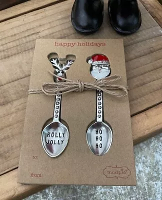 Mudpie Christmas Holiday Santa & Rudolph Silver Serving Spoons Set New • $32.50