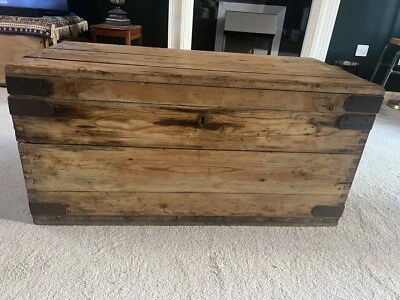 Large Vintage Wooden Storage Trunk Chest Antique Rope Handles • £4.31
