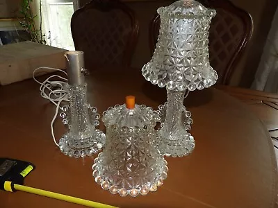 Working Antique Pair  Glass Hobnail Table Lamp W Shade 13 3/4” Tall Heavy • $45