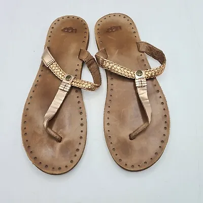 UGG Rise Gold Braided Leather Thong Flip Flop Sandals Women’s Size 10 • $20