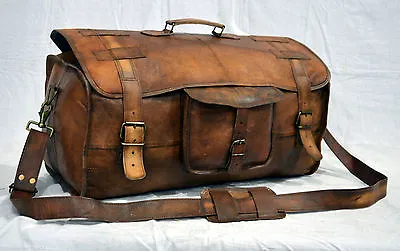 Men's Leather Handmade Vintage Duffle Luggage Weekend Gym Overnight Travel Bag • $89.73
