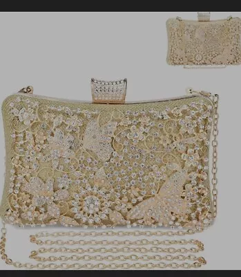 £12.99 • Buy Baigio Beaded Cocktail Party Clutch Bag Gold. Crystals Butterfly Handbag Beauty 