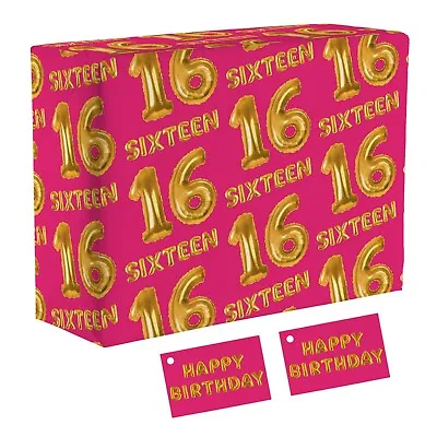 1 Sheet Of 16th Birthday Pink Luxury Wrapping Paper - For Her Daughter Sister • £4.50