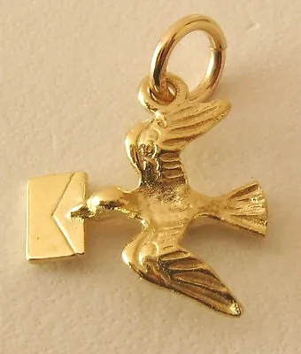 SOLID  9ct YELLOW GOLD 3D DOVE BIRD With LETTER MESSENGER Charm/Pendant • £73.64