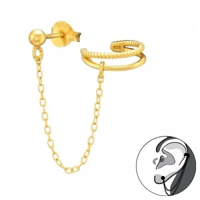 £9.45 • Buy Gold Plated 925 Sterling Double Line Chain Ear Cuff Ear Jacket