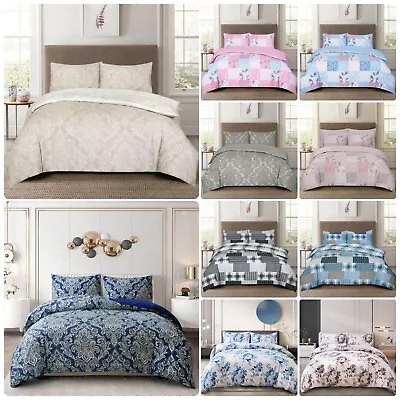 4 Pieces Printed Bedding Set Quilt Duvet Cover With Fitted Sheet And Pillowcases • £16.98