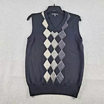 Express Design Studio Vest Mens Sz Small S Black Argyle Print Merino Wool V Neck • $13.30