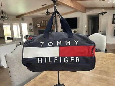 $15 • Buy Vintage Tommy Hilfiger Duffle Bag Gym Flag Spell Out Color Block 1990s Red