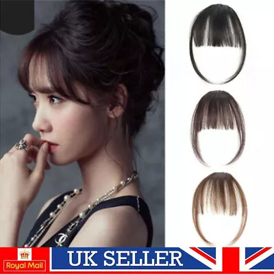 Women's Thin Air Fringe Bangs False Fake Hair Extension Clip On Front Hairpieces • £4.49