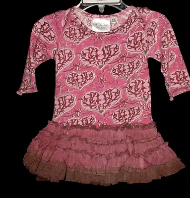 EUC Ooh La La Couture Pink & Brown Tulle Heart Valentines Day Tutu Dress 6-9 M • $19.99