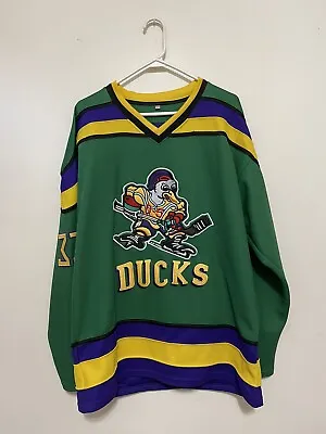 Mighty Ducks Jersey Medium #33 Goldberg D-5 Green Yellow Purple Fight Strap! 🏒 • $37.99