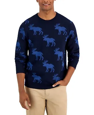 Club Room Men's Moose-print Sweater  Navy Blue  Size Medium • $8.03