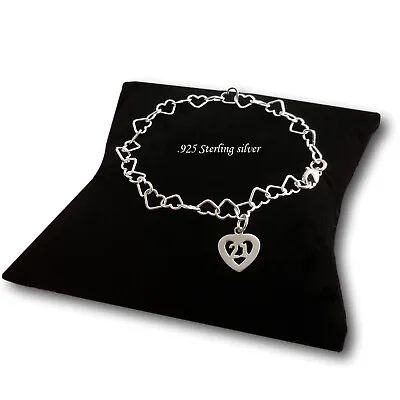 925 Sterling Silver Heart Chain Bracelet With 21 Charm. Gift For 21st Birthday. • £24.99