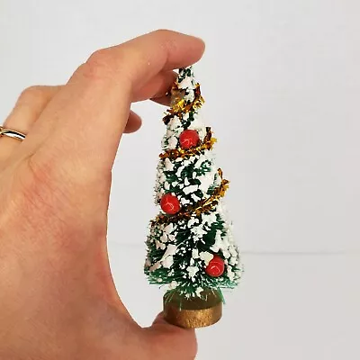 Vintage 4  Bottle Brush Tree 1:12 1:24 Dollhouse Miniature Snowy Red Ornament • $11.99