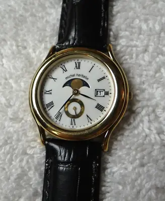 Wrist Watch Michel Herbelin Moon Phase Unisex France Gold 1 Jewel Quartz • $258.97