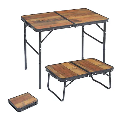 Vintage Wooden Camping Folding Table Portable Foldable Compact Unit Picnic BBQ • £19.95