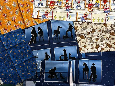 Fabric Large Bundle Remnants 100% Cotton Cowboy Theme New Unused • £24