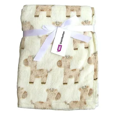 Baby Unisex Fleece Newborn Blanket | 75x100cm | Pram Cot Moses | Cream Giraffe • £7.99