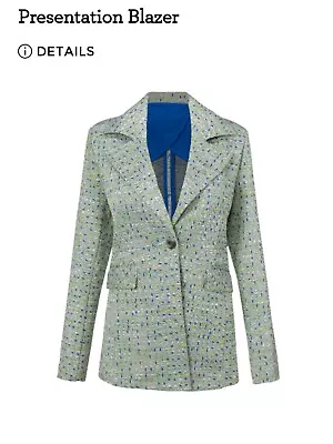 CAbi Presentation Blazer Jacket Size Medium Green Blue Geometric  • $65