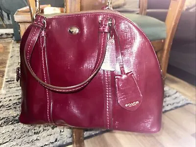 Coach Peyton Saffiano Leather Cora Domed Satchel Sherry Red Handbag Crossbody • $44.99