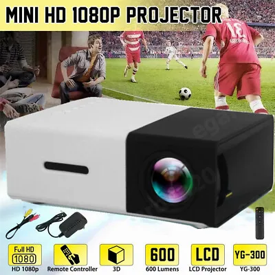 YG300 Mini Portable Projector Multimedia FHD 1080P Home Theater Cinema Beamer • £33.99