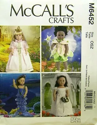 Mccalls Pattern 6452 Costumes Mermaid Bride Princess Fairy 18  Dolls  Uncut • $7.50