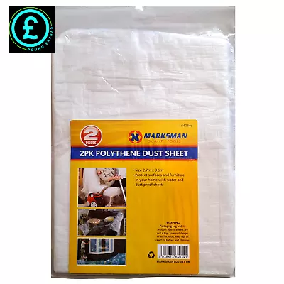 Dust Sheets 2 Large Polythene Covers  For Painting Decorating Sheets 2.7m X 3.6m • £3.95