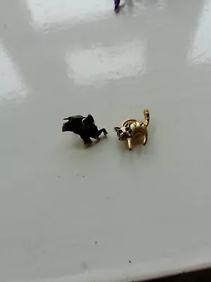 Two Small Antique Cravat Pins Brooches Cat And Elefant Rare • £20