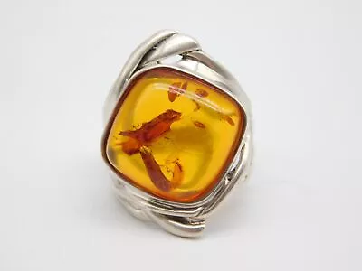 Modernist Israel Designer Hagit Goral Sterling Silver Amber Stone Ring • $74.99