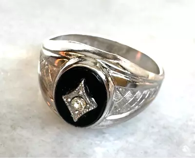 Mens 925 Sterling Silver  And Onyx Signet Ring Size 11 • $32