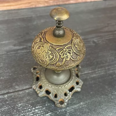 Hotel Desk Bell On Stand Solid Brass With Butterfly Engraving And Antique Finish • $41.99