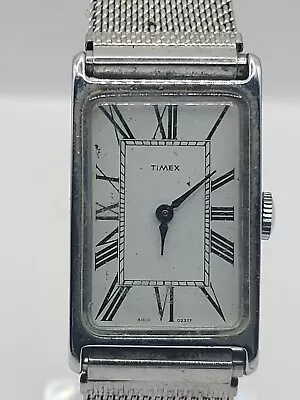 Vintage Timex Tank Style GB Silver Tone Wristwatch Untested For Parts 22.6mm • $25.25