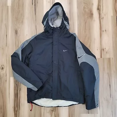 Vintage Nike Jacket Mens Large Black Full Zip Insulated Lined Hooded • $54.94